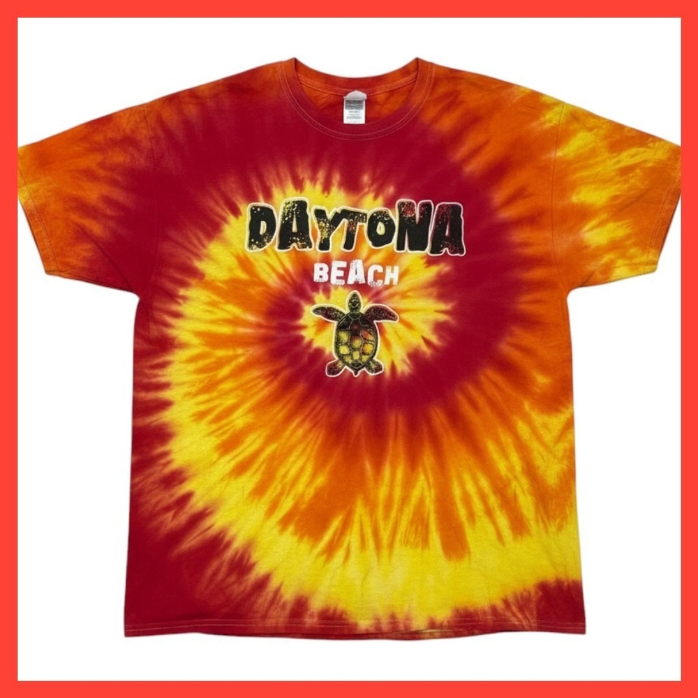Colortone Daytona Beach Sea Turtle Tie Dye T-Shirt Red Orange Yellow XL